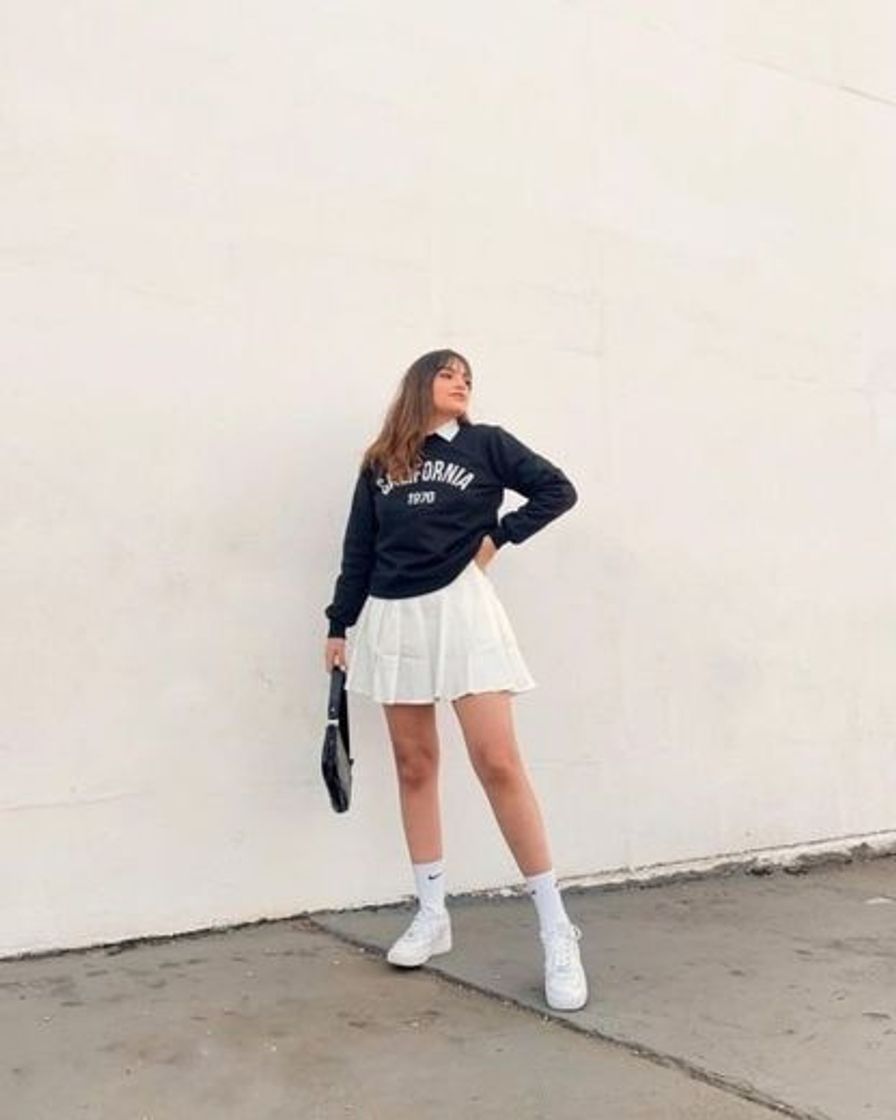 Fashion Saia colegial e Air Force 1 