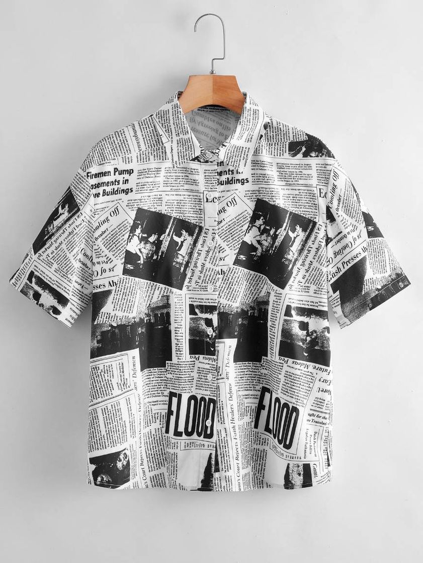 Social Shein newspaper print blouse