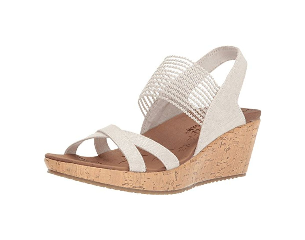 Social Skechers Beverlee-High Tea, Sandalias de Punta Descubierta para Mujer, Beige