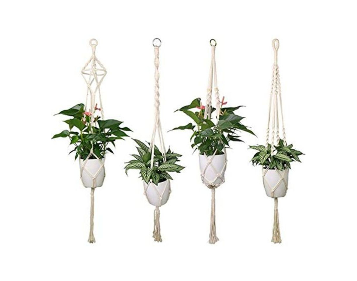 Product Luxbon 4Pcs Macramé Planta Percha Maceta Colgantes Titular de la Planta Suspensión