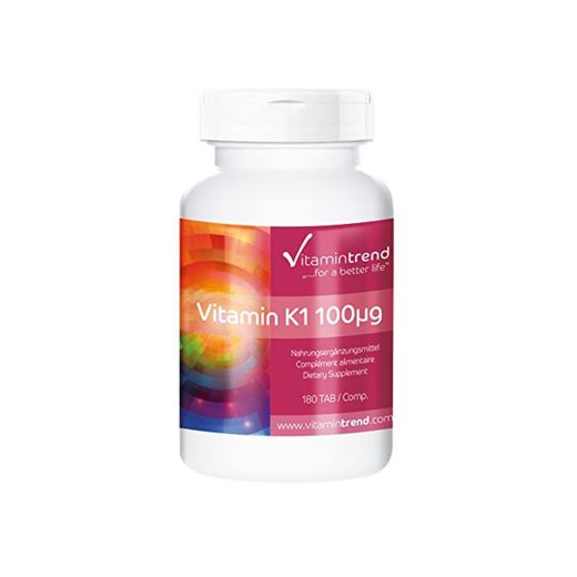 Vitamina K1 500μg – Fitomenadiona – Vegano – 180 comprimidos – Tratamiento para 6 meses