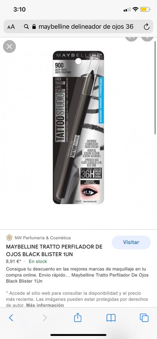 Moda Maybelline delineador para zona de agua del ojo