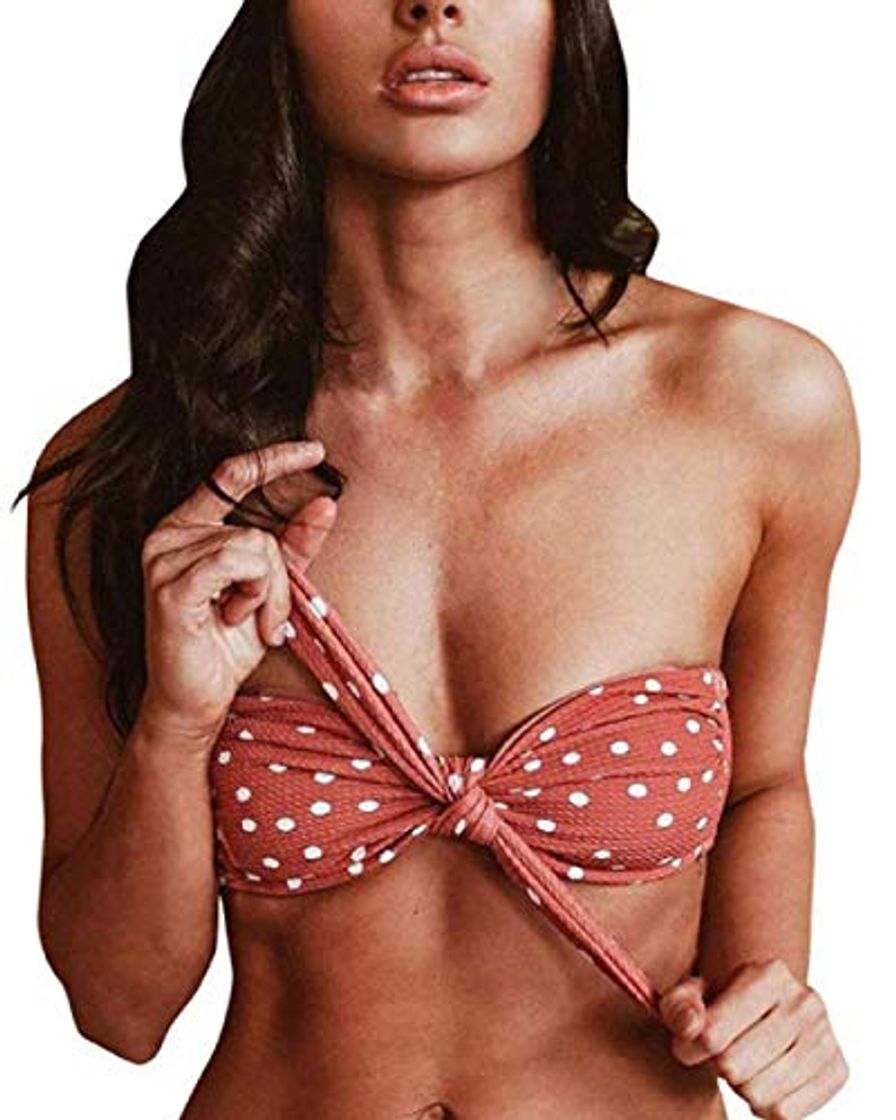 Social Voqeen Mujeres Cuello Halter Sin Tirantes Bandeau Giro Hacer Subir Lunares Conjunto de Bikini Traje de baño