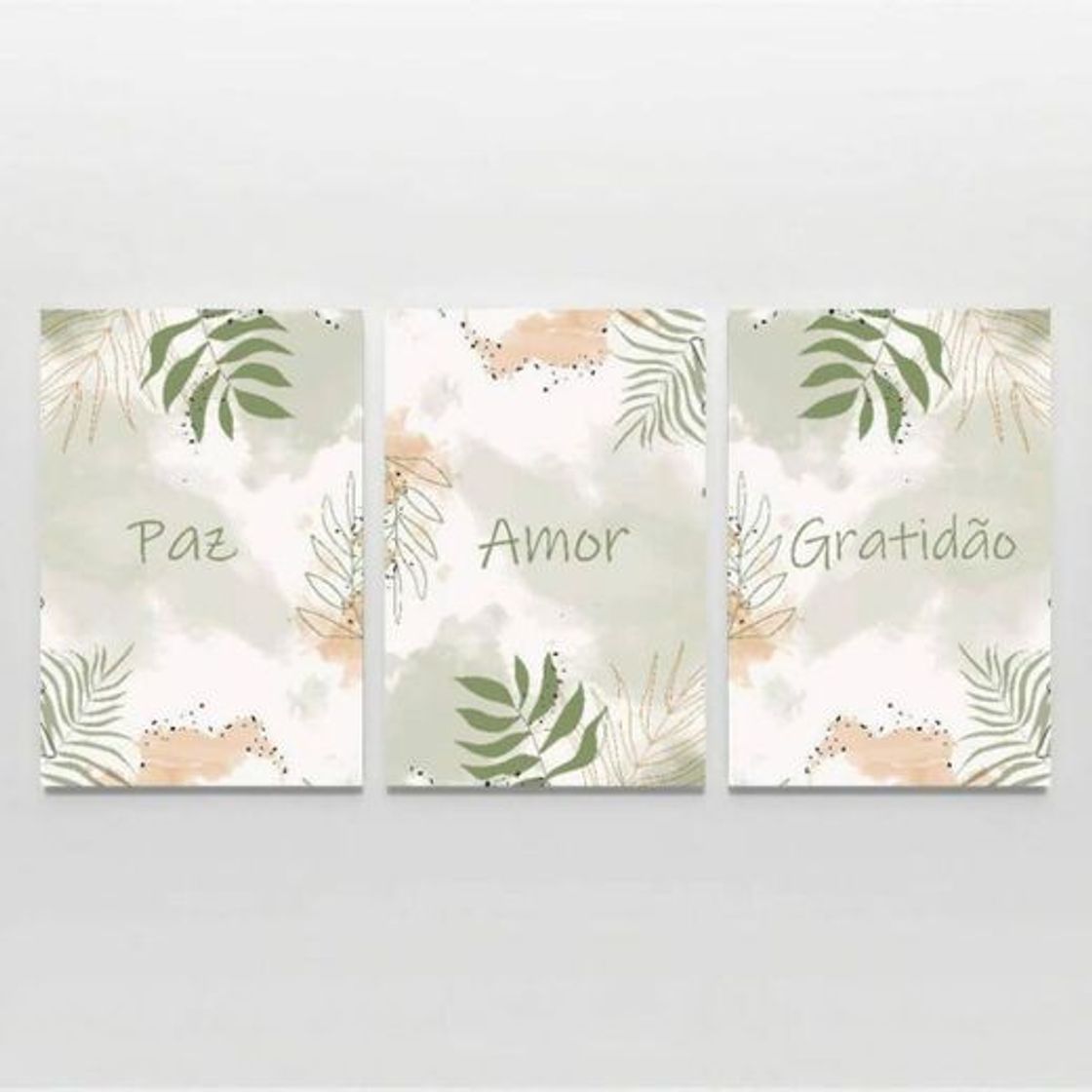 Moda Kit 3 Quadros Para Sala Quarto Frases Floral Paz e Amor 