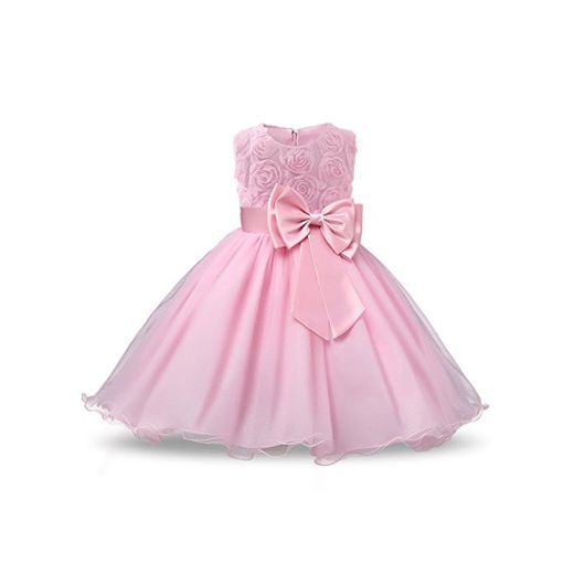 NNJXD Vestido de Fiesta de Princesa con Encaje de Flor de 3D