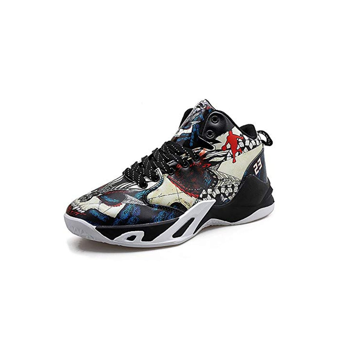 Fashion Hombres Baloncesto Zapatos Graffiti Cuero cómodo Antideslizante High Top Zapatillas Masculinas