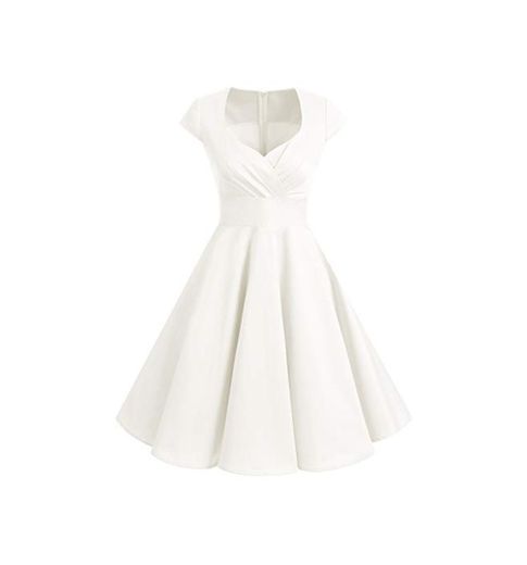 Bbonlinedress Vestido Corto Mujer Retro Años 50 Vintage Escote En Pico Off White XL