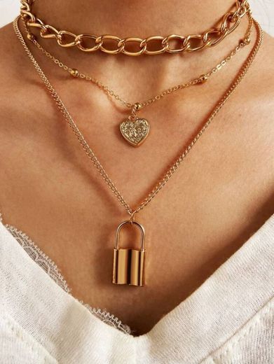Heart & Lock Pendant Layered Necklace | SHEIN USA