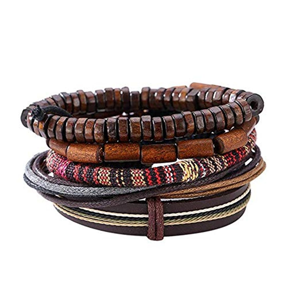 Fashion NiceButy de múltiples Capas Populares Pulsera de Cuero con la Vendimia Hippy Naturales Cuentas de Madera Cuerda Trenzada Brazalete de Cuero Fresco Nueva Pulsera para Hombre diseño Creativo Mujer