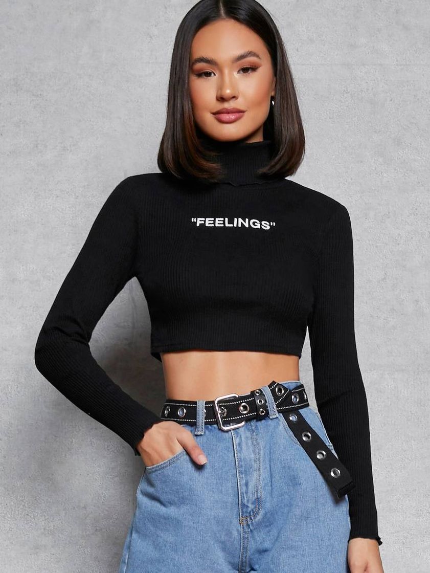 Fashion Cropped preto manga longa