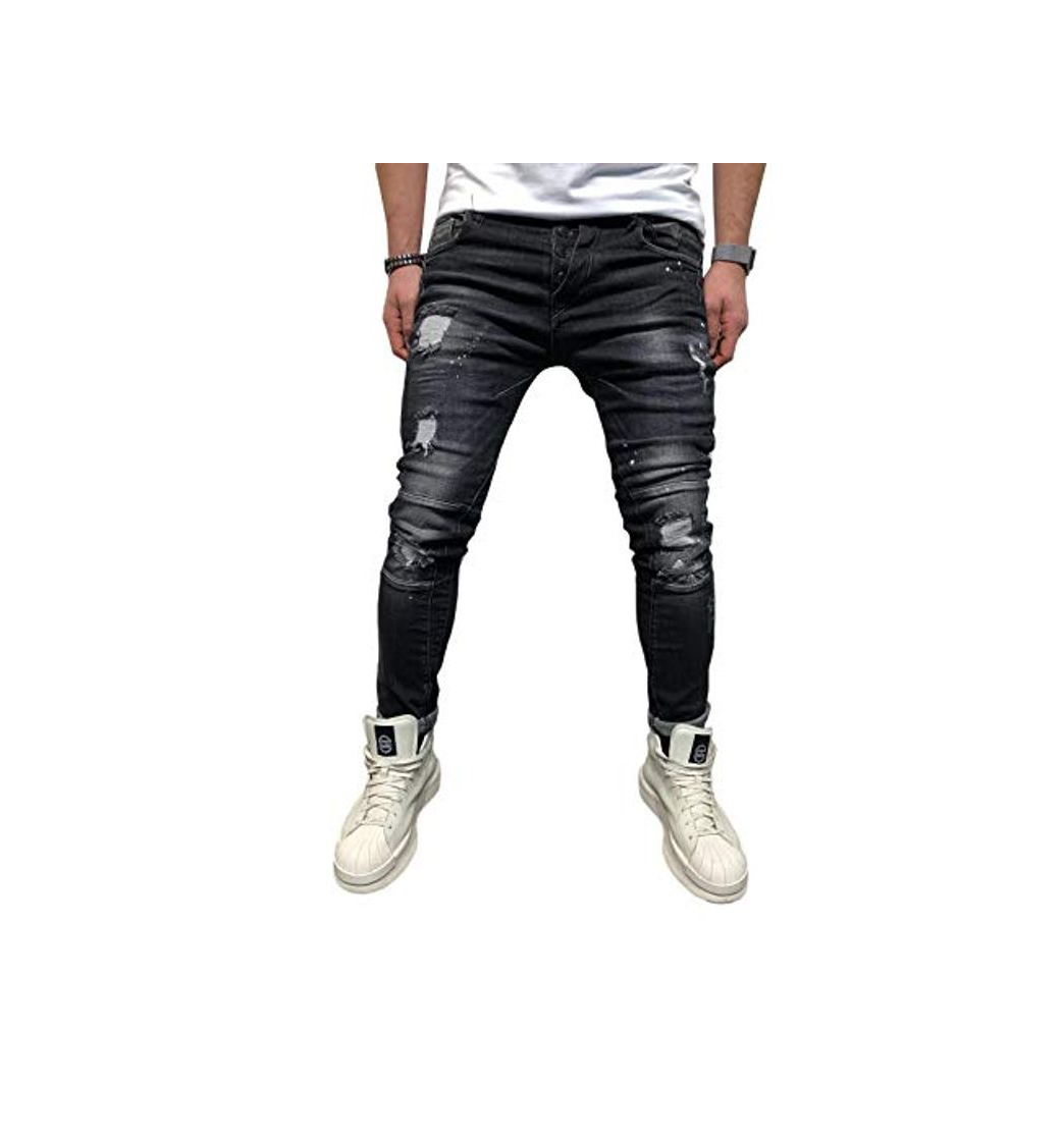 Fashion BMEIG Jeans Ajustados Hombre Rotos Pantalones de Mezclilla Elásticos Slim Fit Ripped