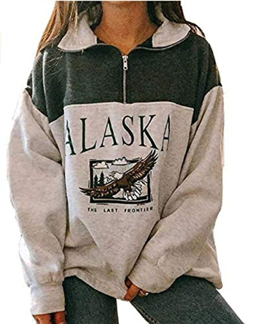 Fashion Sudadera para Mujer Alaska Letra Impresión Suelta Casual Manga Larga Hip Hop