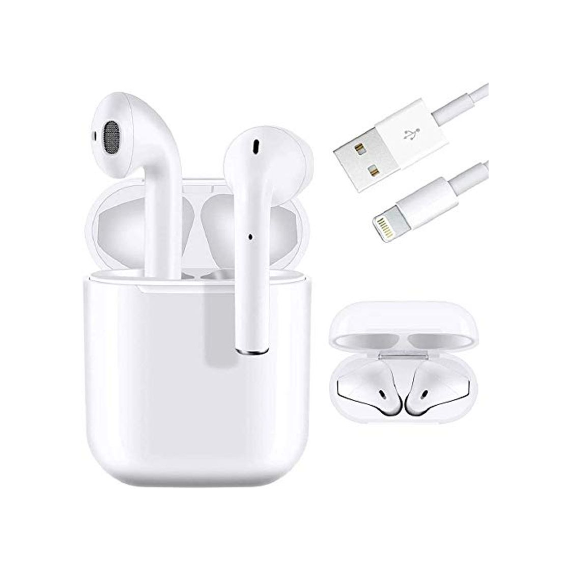 Productos Auriculares Inalámbricos, Auriculares Bluetooth 5.0 con Micrófono, Caja de Carga Portátil con