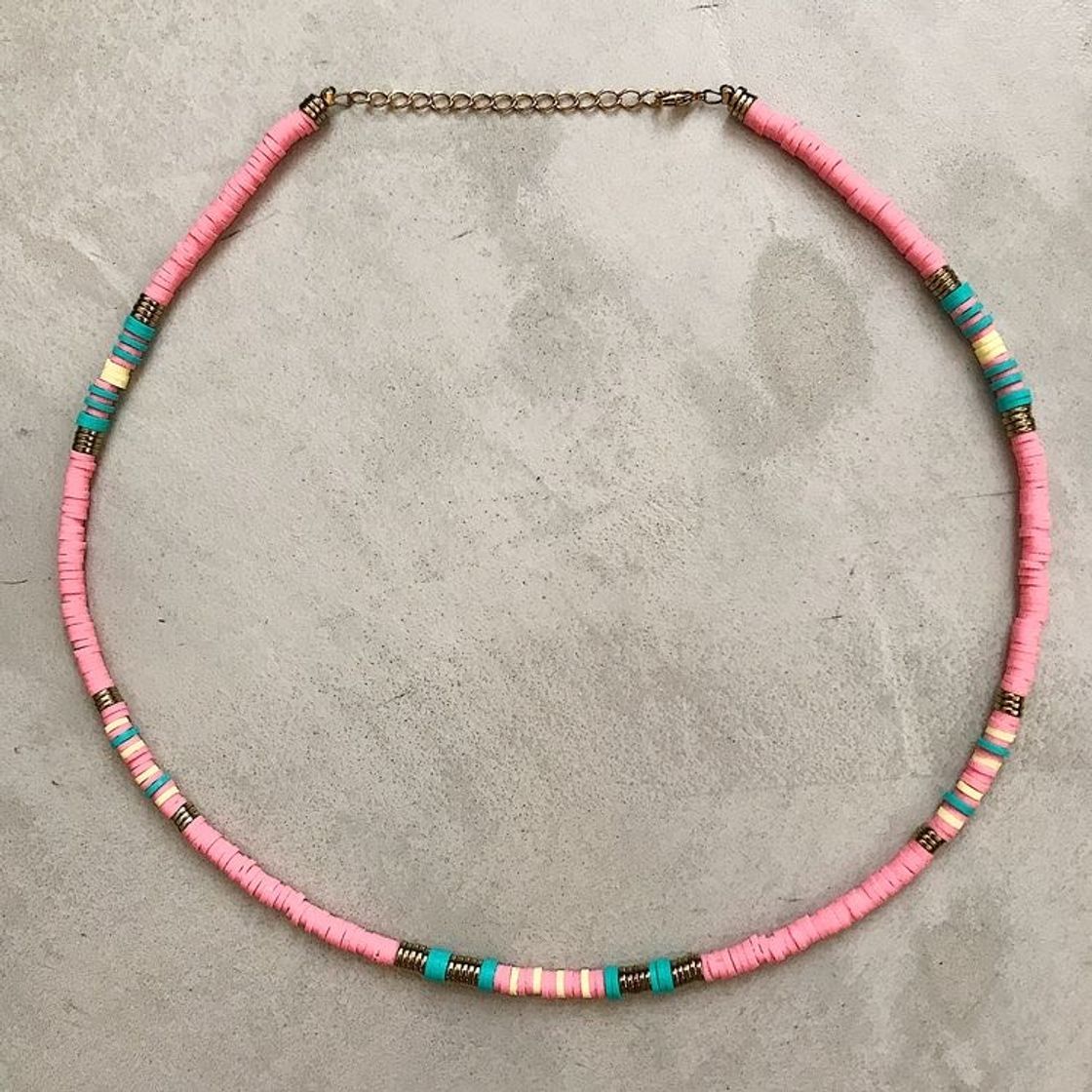 Fashion choker de miçangas rosa e azul