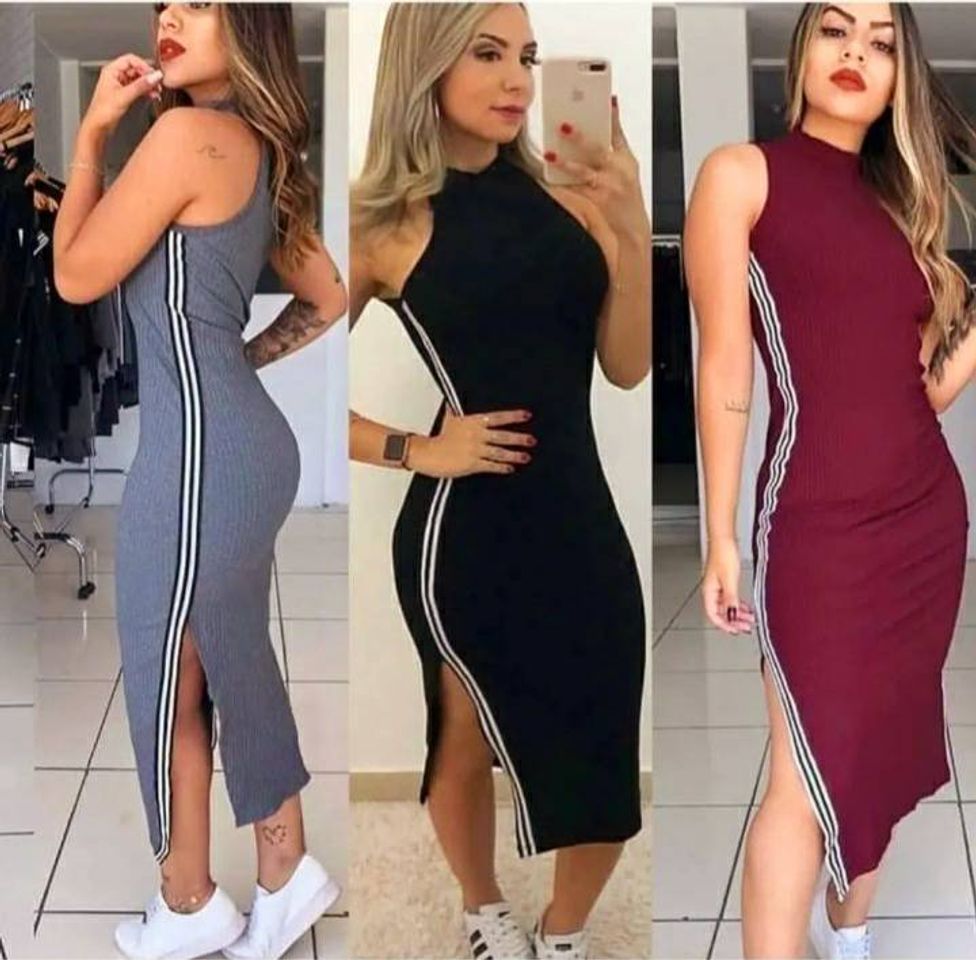 Moda Vestido Midi Justo Acinturado Canelado Roupas Femininas