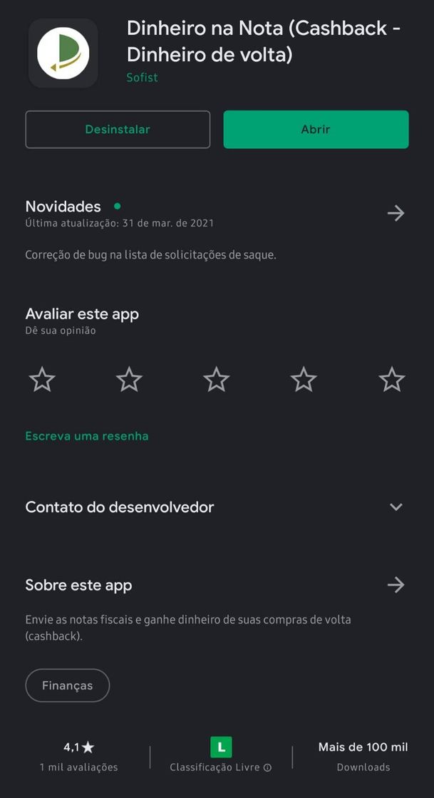 App Dinheiro na nota