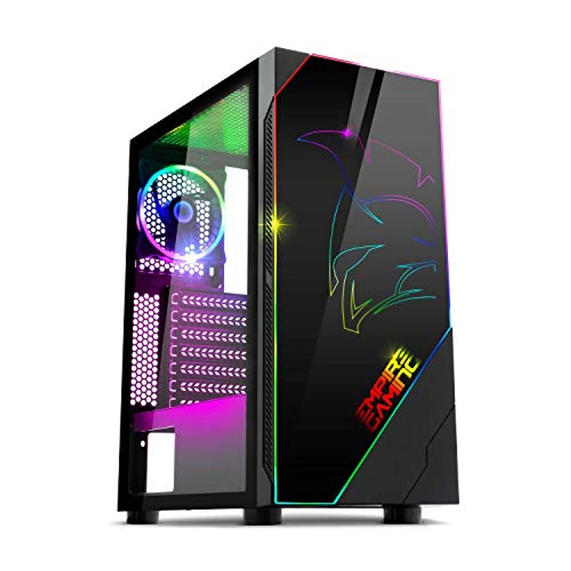 Electronic EMPIRE GAMING – Caja PC Gamer Spartan ARGB Torre Mediana ATX – Frontal Retroiluminación LED y Puerta Lateral de Vidrio Templado – 1 Ventilador LED RGB direccionables 120 mm