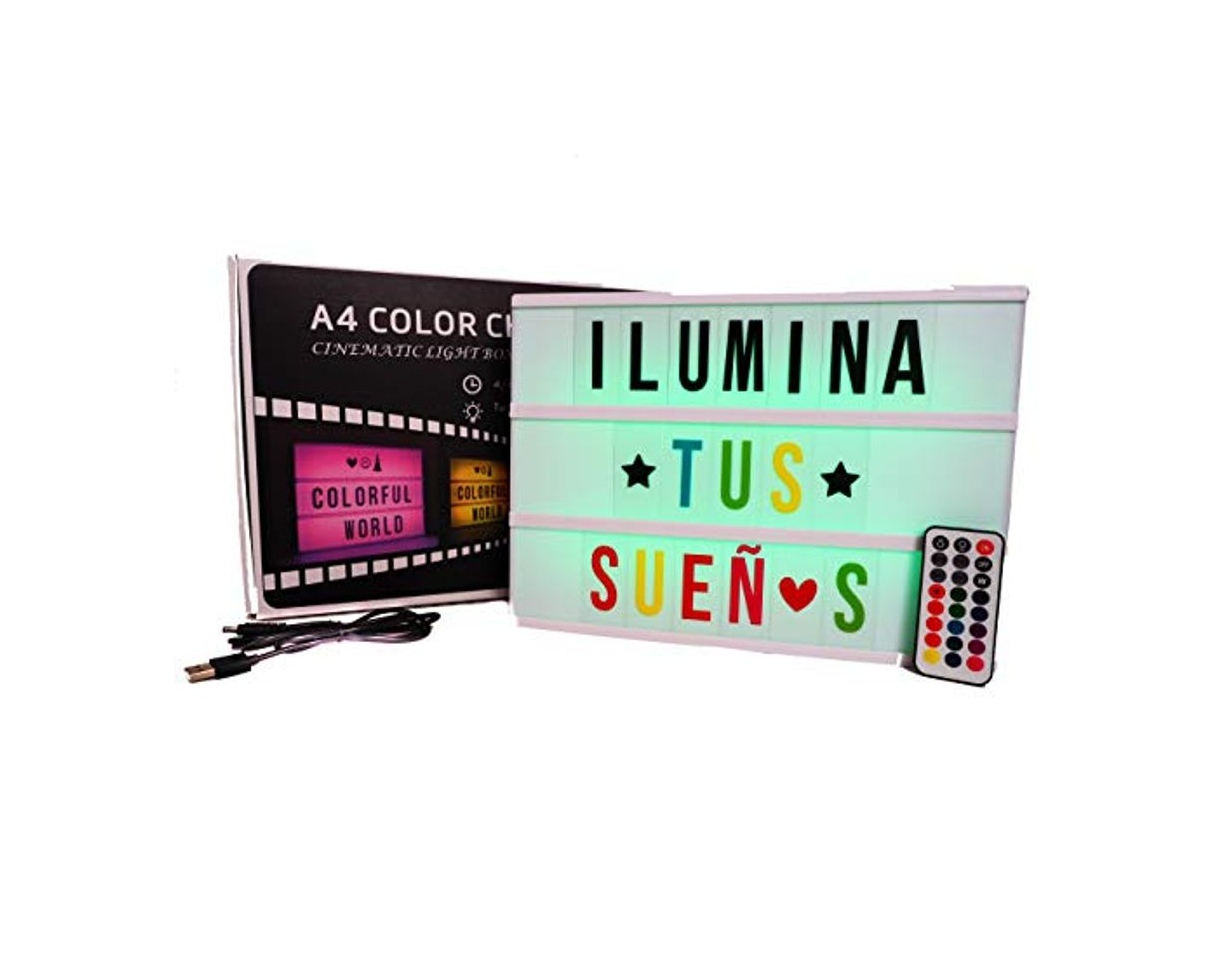 Producto Caja de luz A4 MULTICOLOR con 215 tarjetas.10 láminas por fila. Cartel