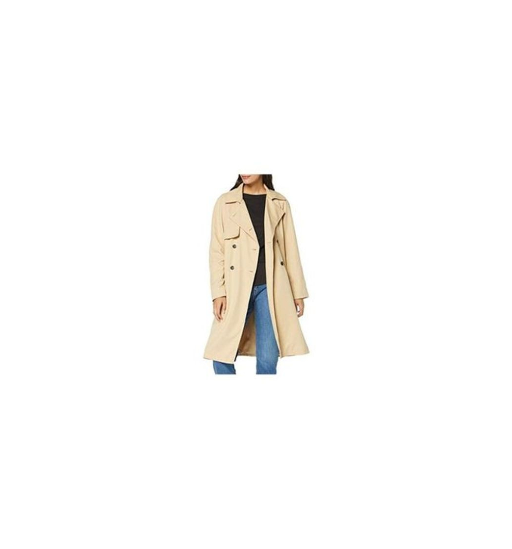 Moda Marca Amazon - MERAKI Gabardina Trench con Cinturón Mujer, Beige