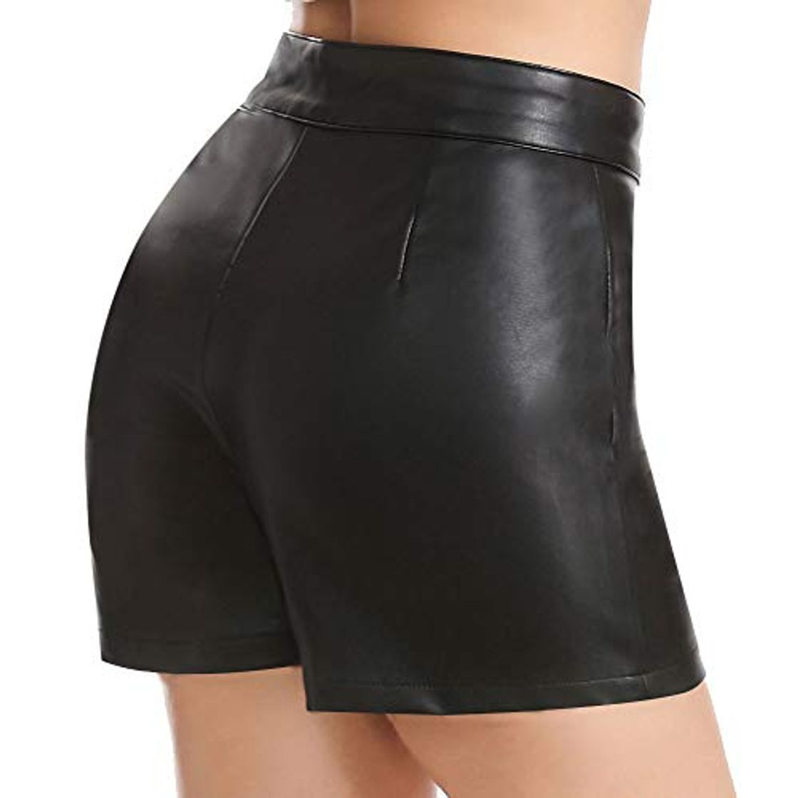 Fashion Everbellus Shorts Mujer Cintura Alta Cuero Pantalones Cortos con Cremallera Lateral Negro Medio