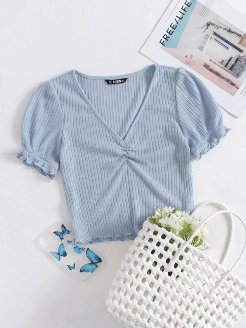 Social SHEIN Azul Empoeirado Tubo Simples Ocasional Camiseta