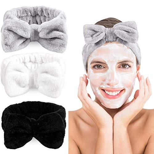 Moda Iwinna 3 Pieces Bowknot Hair Band Make Up Head Wrap Bowknot Headband SPA Headband for Face Washing Bath Makeup Sport Shower Skincare