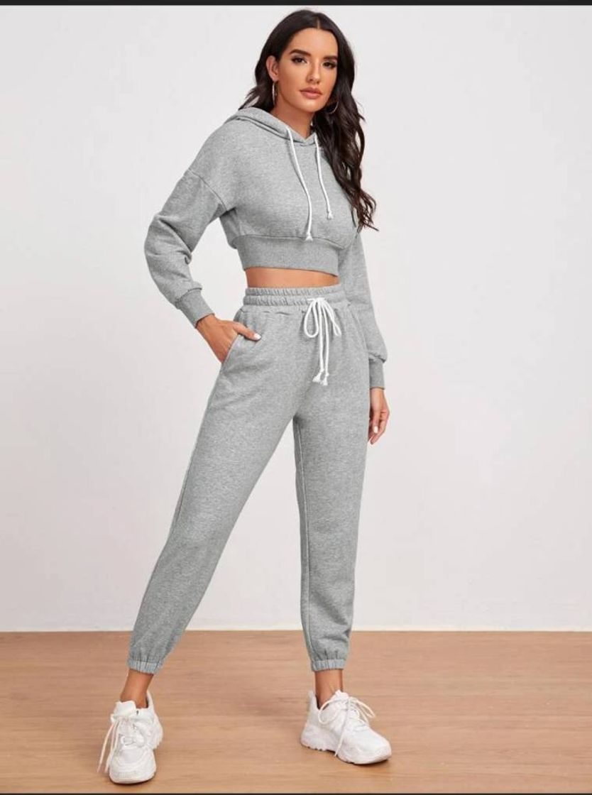 Moda Drop Shoulder Drawstring Hoodie & Sweatpants | SHEIN USA