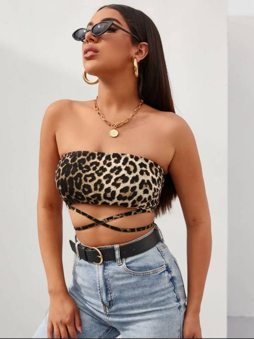 Fashion Leopard Print Criss Cross Tie Back Top | SHEIN USA