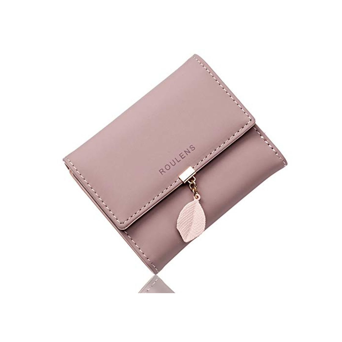 Producto Roulens Cartera de Mujer con RFID Monedero Corto Adorno Hoja Colgante Cartera Minimalista con Bolsillo de Cremallera para Monedas