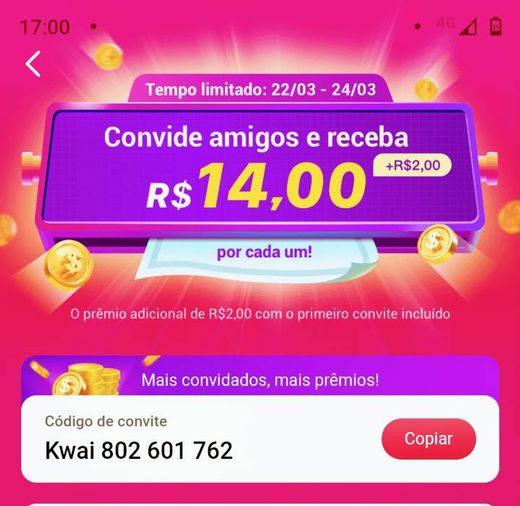 Ganhar dinheiro baixando o Kwai!https://m.kwai.app/s/A8smIMN