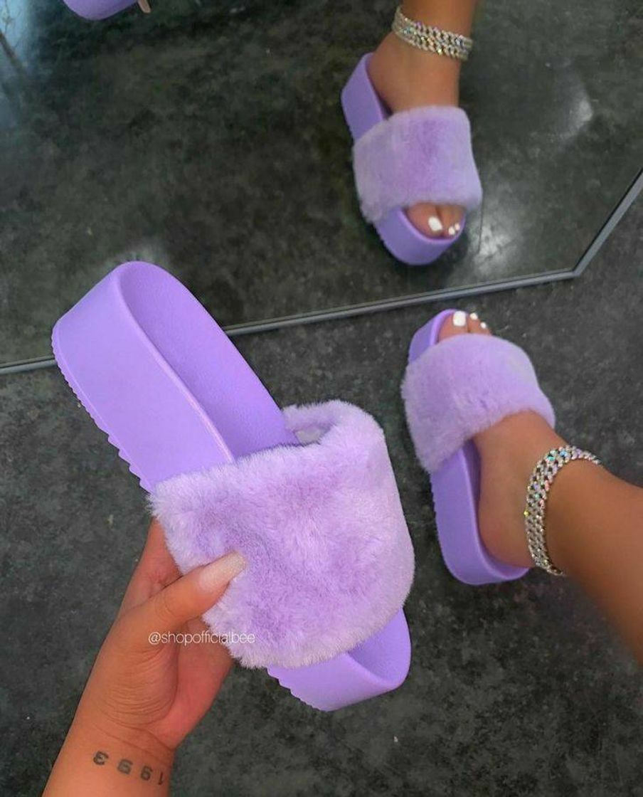 Fashion sandália slide com pantufas roxas 💜