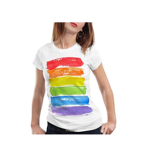 style3 Bandera arcoíris Camiseta para Mujer T-Shirt LGBT Amor tolerancia, Talla