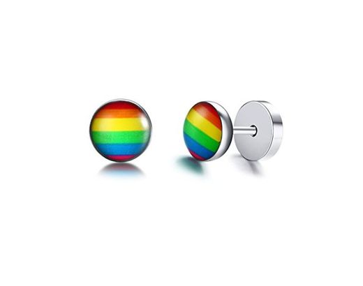 VNOX Acero Inoxidable Rainbow Dot Stud Pendientes Gay y Lesbianas Orgullo Joyas