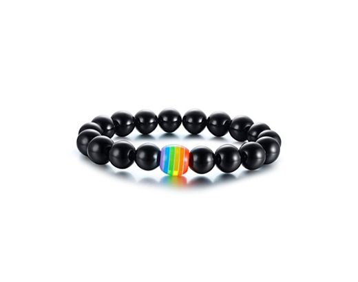 VNOX Rainbow Handmade Black Onyx Stone Beads Pulsera Orgullo Gay y Lésbico