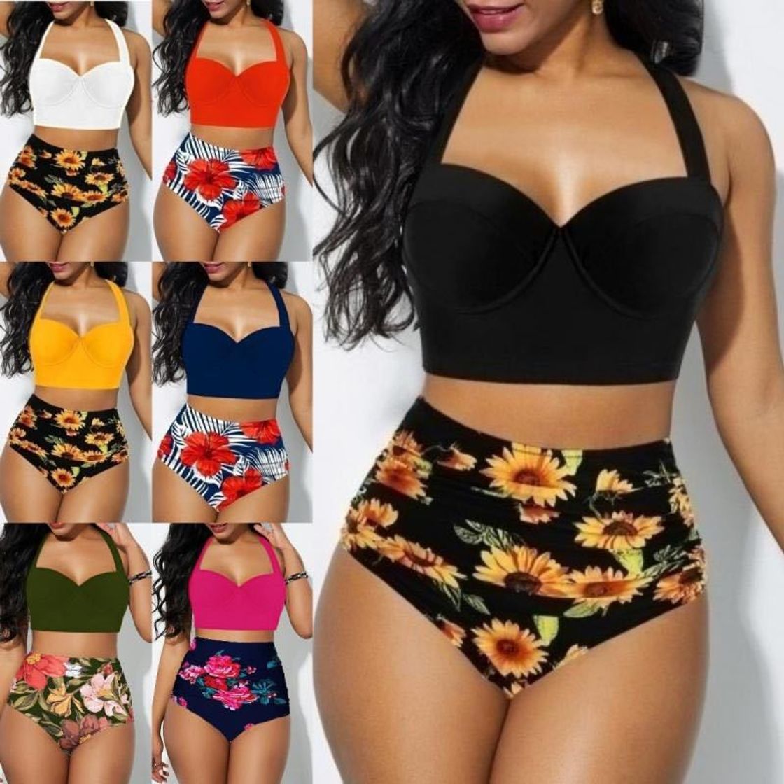 Fashion Una Pieza Bikini Push Up con Relleno y Shorts Cintura Alta Tallas Grandes Vestido Playa Conservador Mujer Bikini Dos Piezas Sexy Tirante Floral Print Vintage Retro Push Up Talle Alto Conjuto de Baño