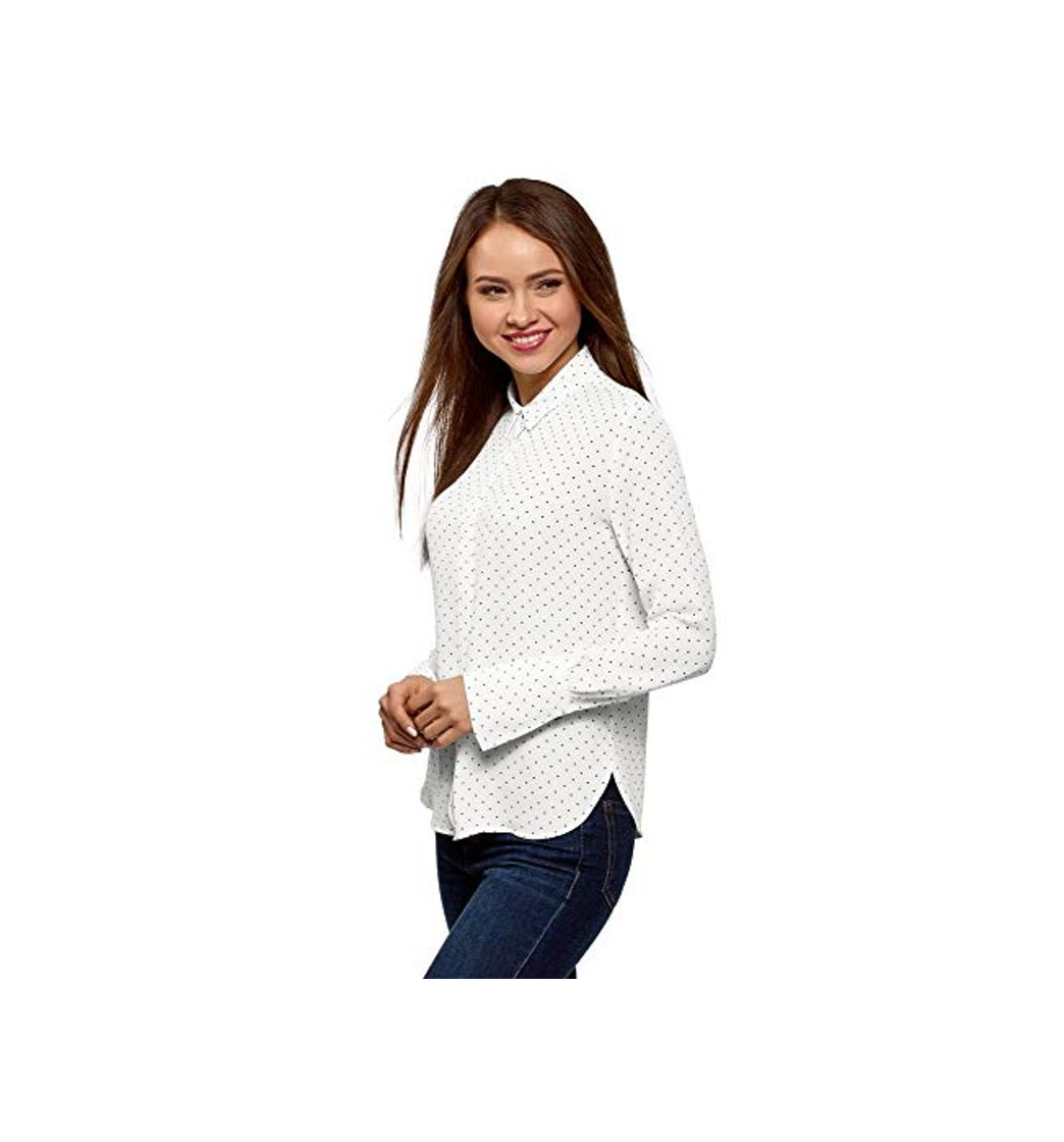 Moda oodji Ultra Mujer Blusa Holgada de Tejido Fluido, Blanco, ES 44