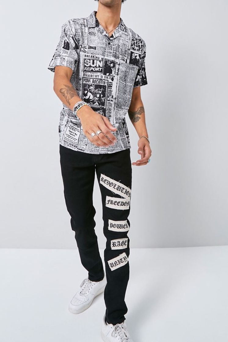 Fashion Text Patch Graphic Jeans