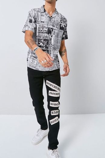 Text Patch Graphic Jeans