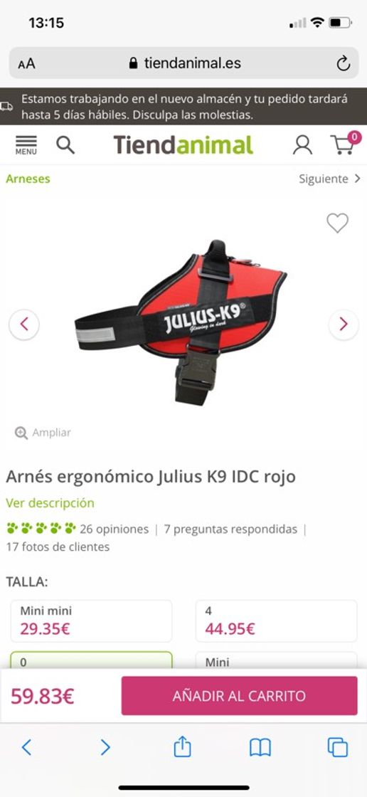 Moda Arnés ergonómico Julius K9 IDC rojo - Tiendanimal