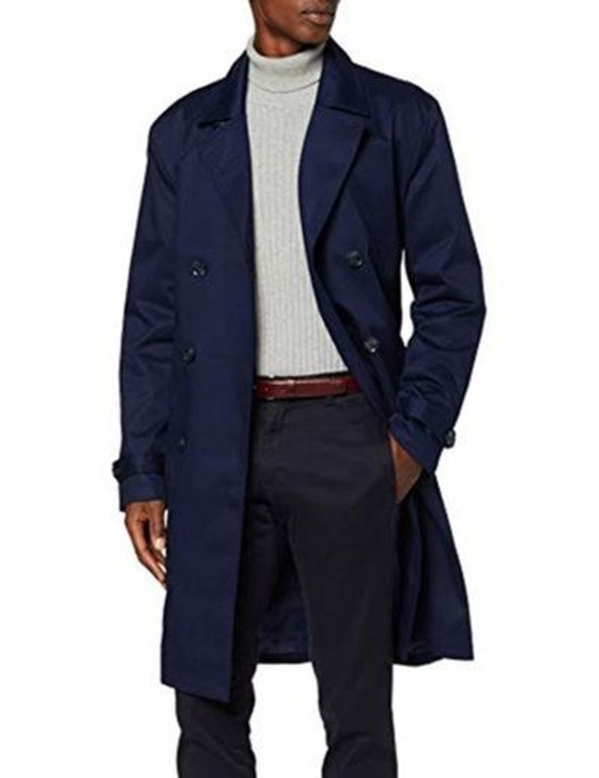 Moda Marca Amazon - find. Gabardina Algodón Hombre, azul