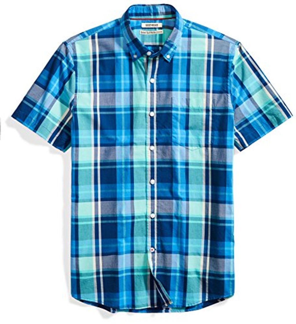 Moda Goodthreads Standard-Fit Short-Sleeve Large-Scale Plaid Shirt Button-Down-Shirts, Azul/Aqua, US L