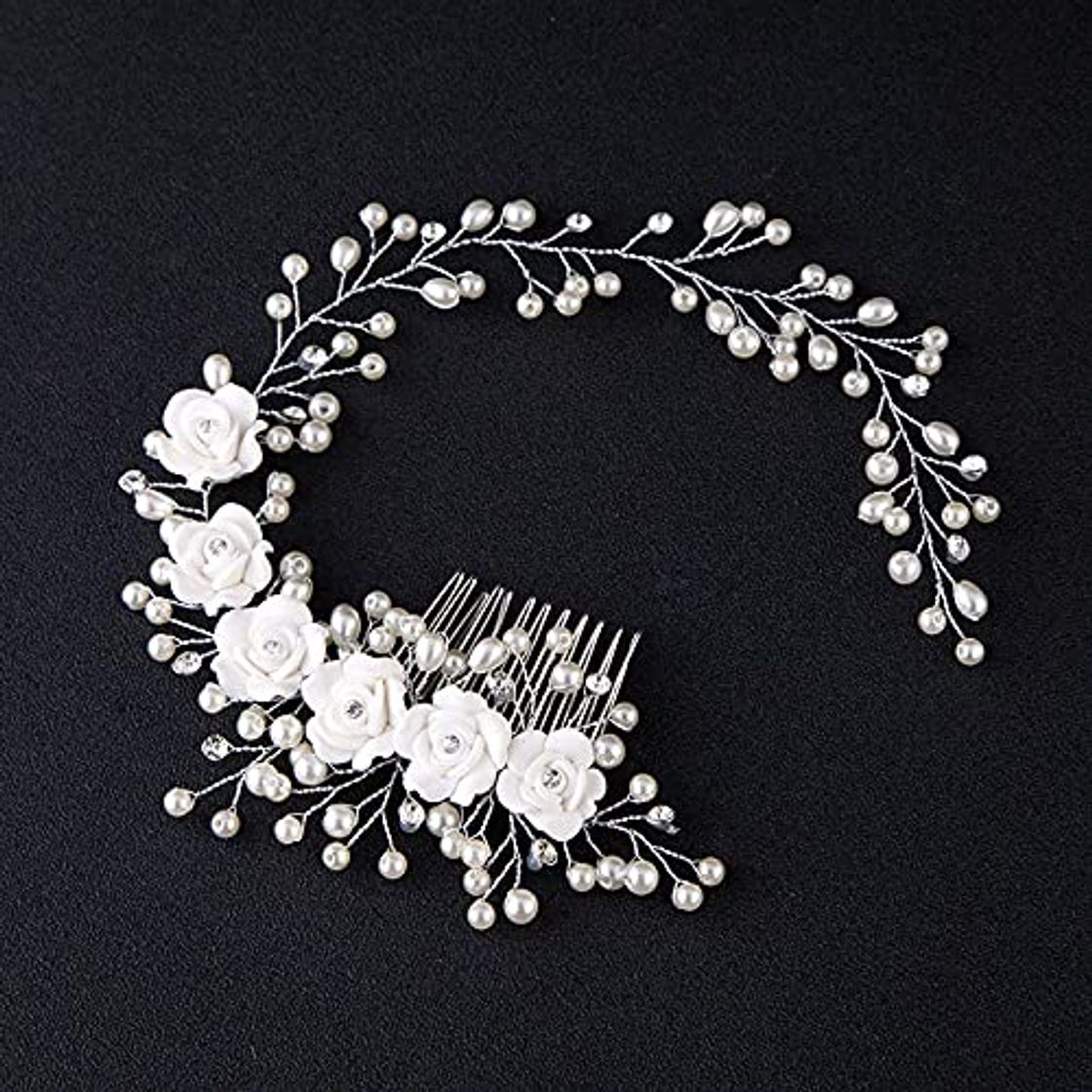 Belleza Diadema de flores de perlas con peine Peines de novia Joyas Tiaras de Noiva Tocado Joyas para el cabello Mujeres Accesorios de boda