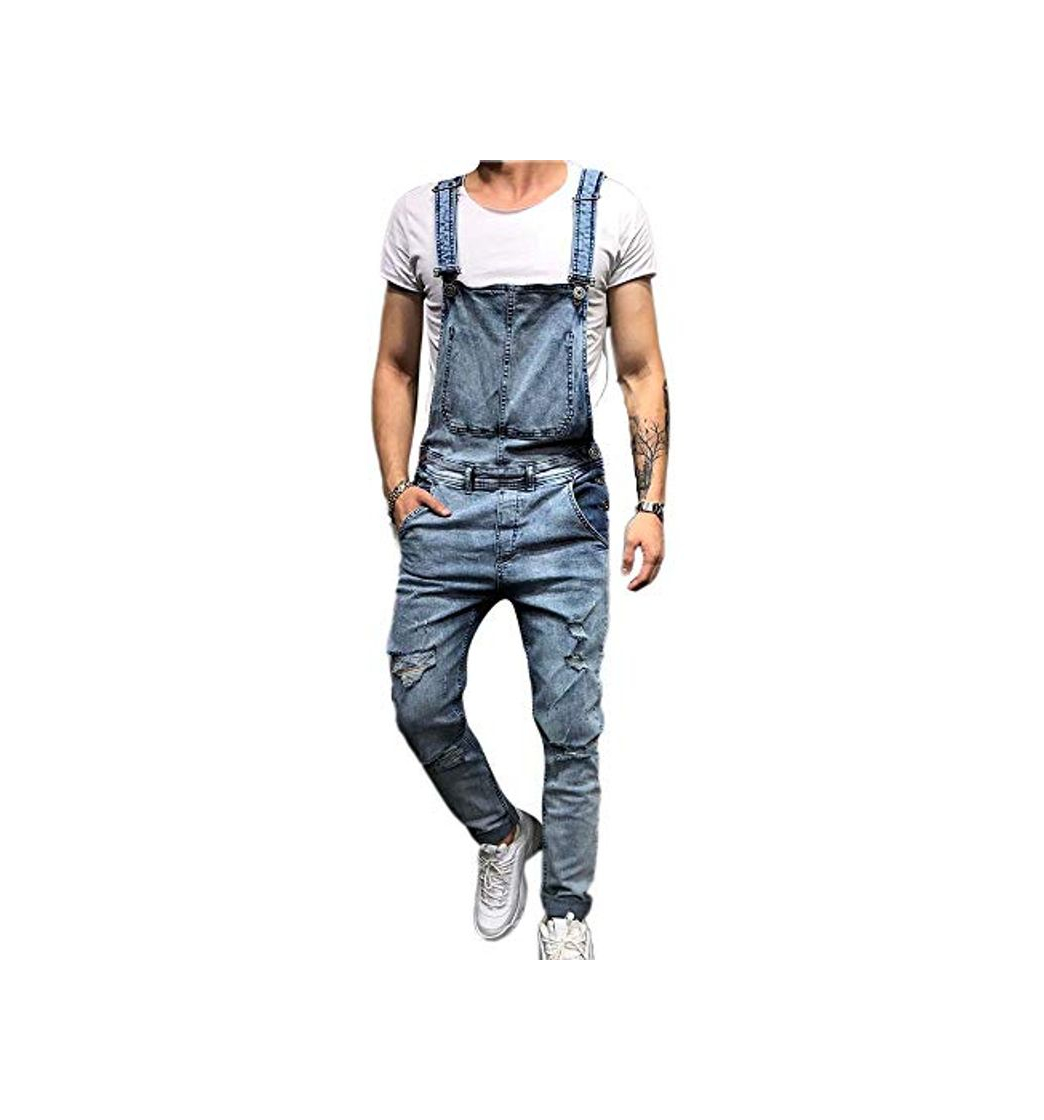 Moda huateng Hombre Ripped Jeans Bib Overoles Peto Jeans Monos