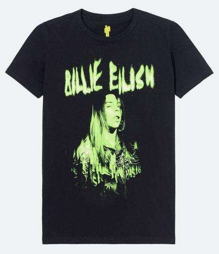 Blusa Alongada Manga Curta Estampa Fotoprint Billie Eilish 