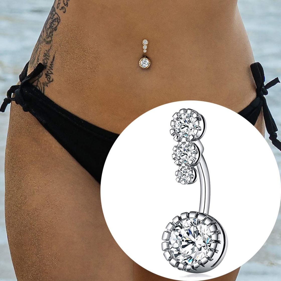 Fashion Piercing de umbigo com bola de strass feminino 