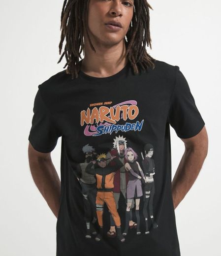 Camisa preta com estampa Naruto cinza