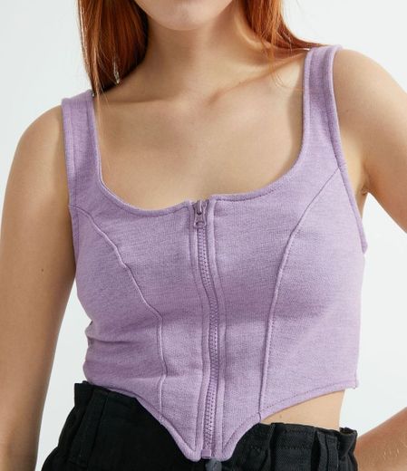 Top Moletinho Liso zíper frontal tratorado fit corset Roxo