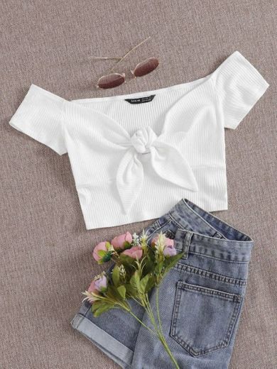 Branco Nó Simples Ocasional Camiseta | SHEIN