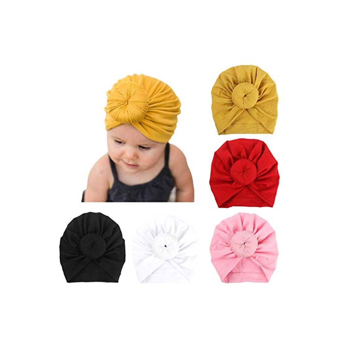 Social DRESHOW 5 Pcs Gorro Bebé Sombrero de Punto Niño Niña Sombrero Sombrero Grande Arco Suave Lindo Nudo Beanie de Vivero