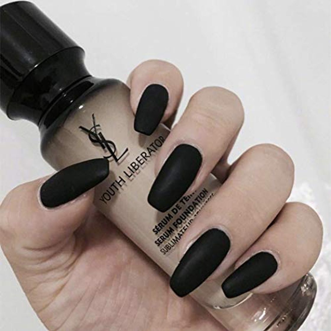 Product Forall Uñas Postizas De Ataúd De Color Puro Mate Negro Prensa En Bailarina Uñas Postizas Kit De Uñas Postizas Medianas De Cubierta Completa Para Mujeres y Niñas 24 PCs